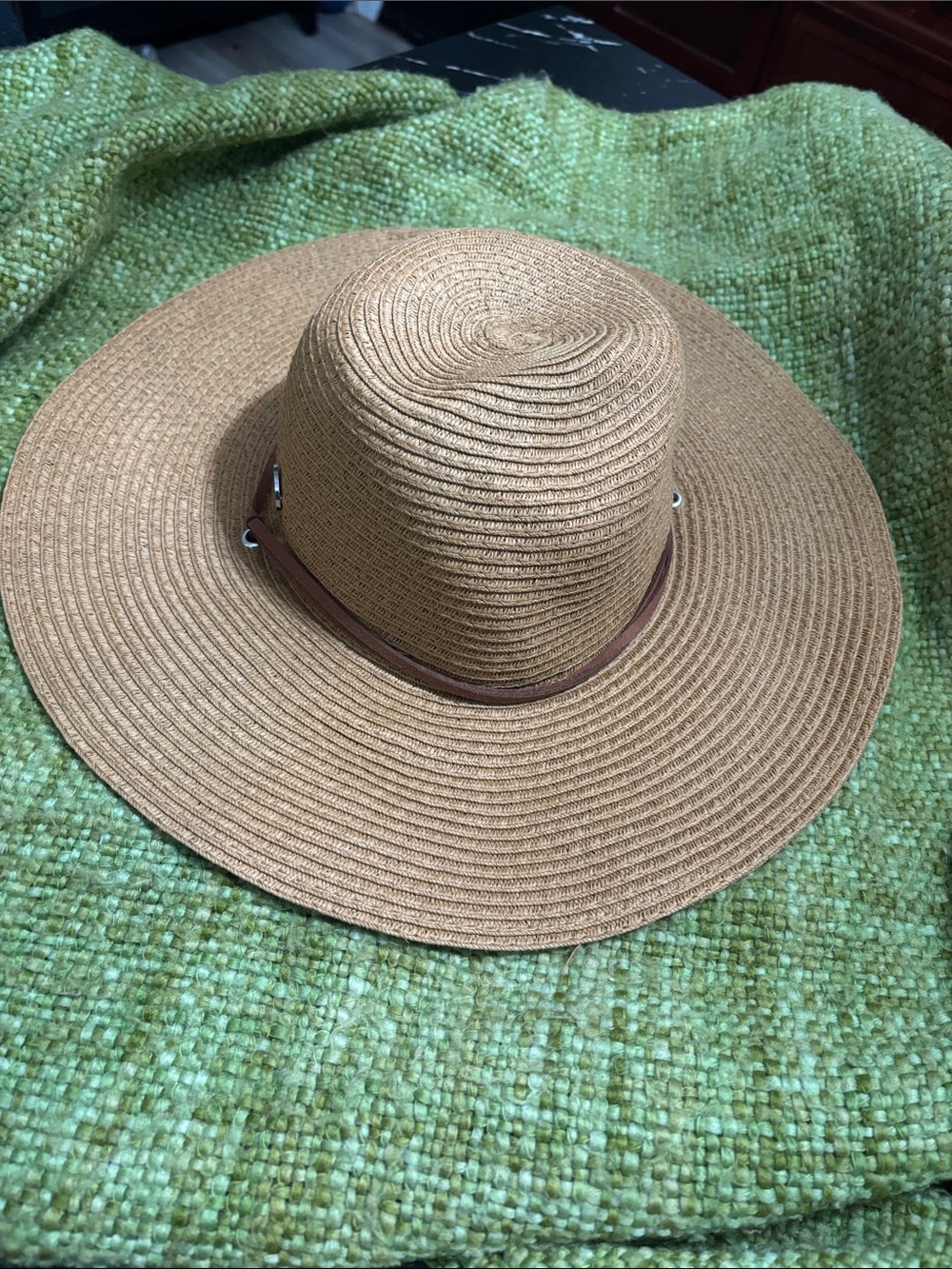 Packable Wide-Brim Straw Hat in Brown with Leather Band